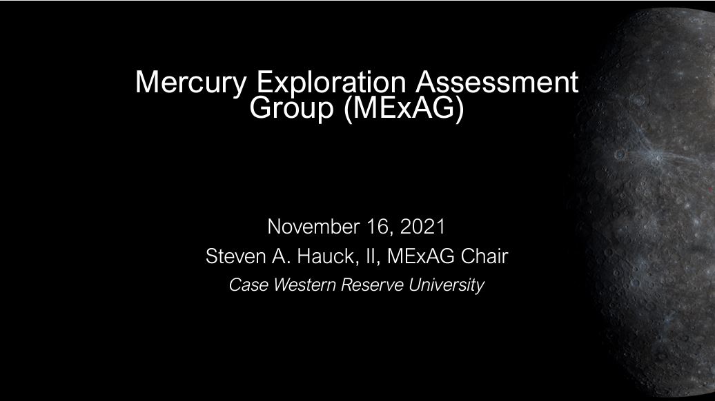 Title slide with mostly black background and faint dark gray image of Mercury to the right