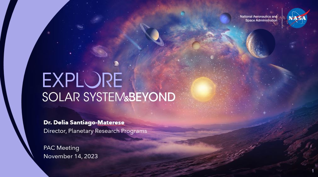 title slide with text and purple toned planetary swirling illustration