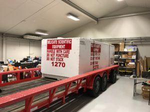 A white cargo box containing the super pressure balloon.