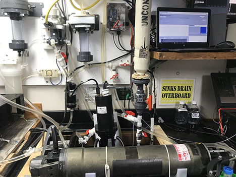 Cyril McCormick and Jim Johnson launching the first radiosonde from the aft deck of the RV Atlantis. Photo: Kelsey McBeain
