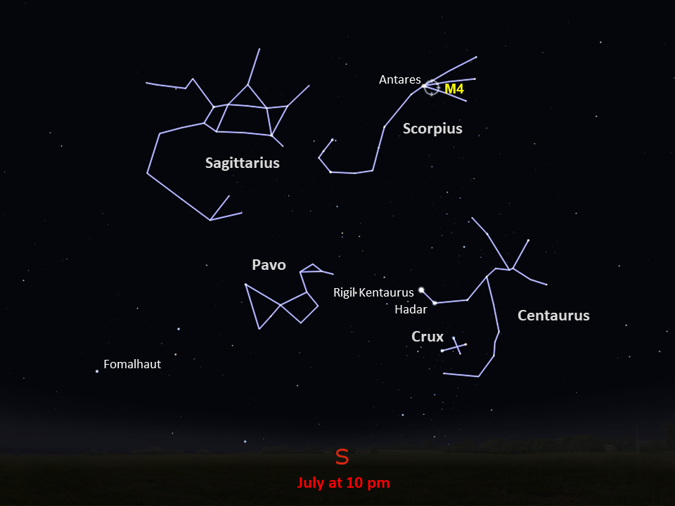 locator star chart for M4 - southern hemisphere