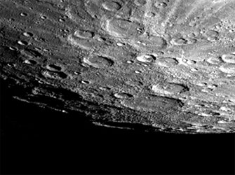 Impact craters fill this view of Mercury's south pole. It looks very much like Earth's moon.