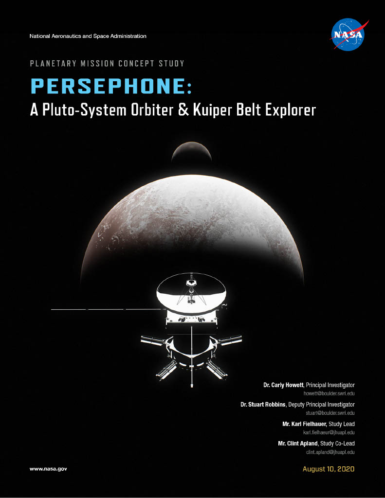 cover of Persephone report showing spacecraft approaching shadowy planet in black and white