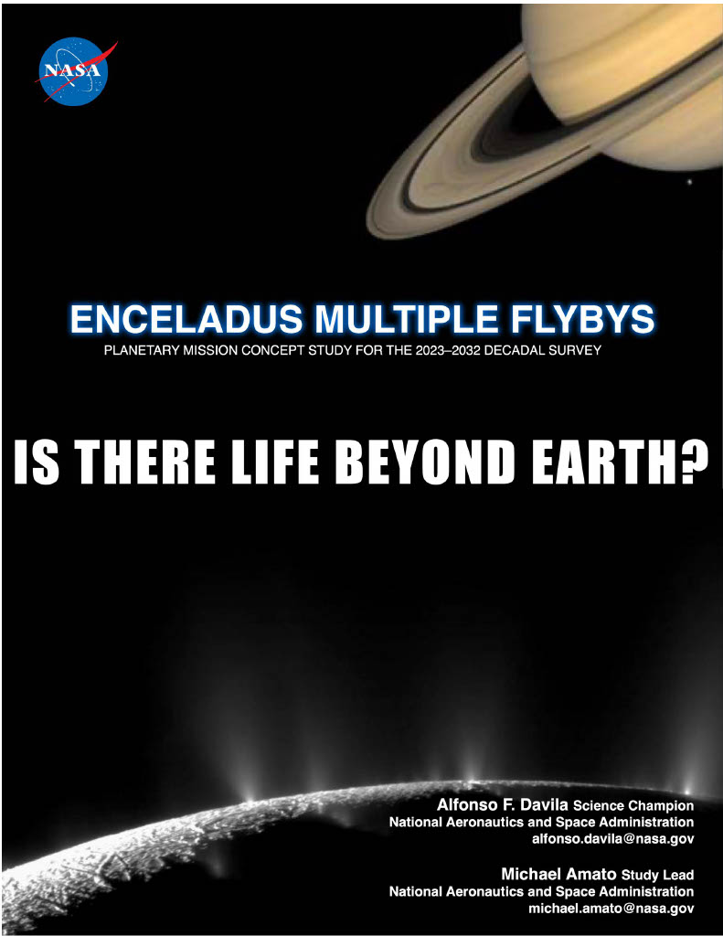 cover of Enceladus flybys decadal survey report