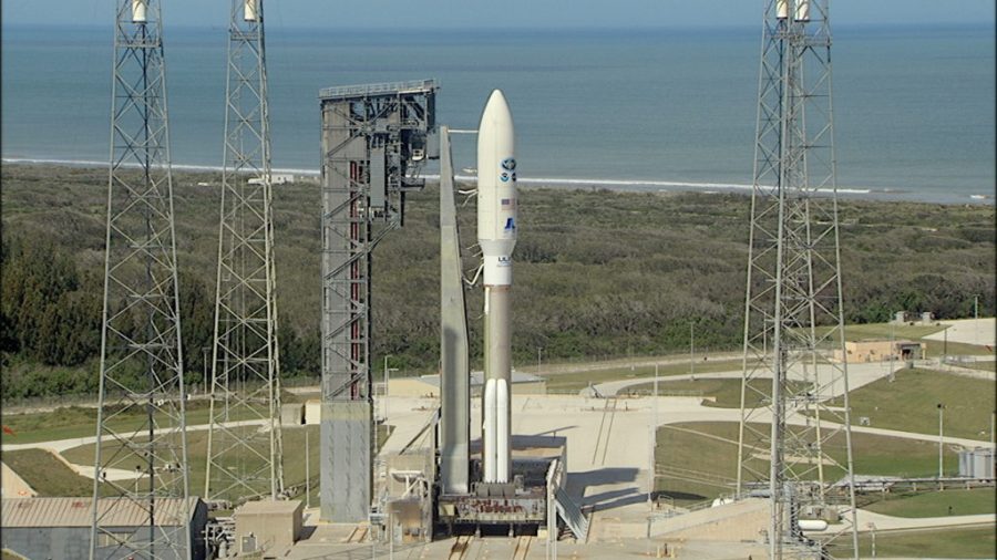 A United Launch Alliance Atlas V rocket stands ready for liftoff at Space Launch Complex 41 at Cape Canaveral Air Force Station in Florida.