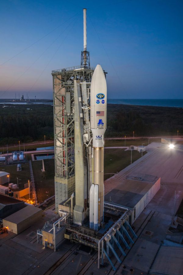 The United Launch Alliance Atlas V rocket carrying NOAA's GOES-S satellite waits for liftoff from Space Launch Complex 41 at Cape Canaveral Air Force Station.