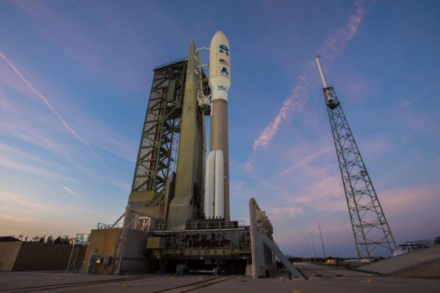 The United Launch Alliance Atlas V rocket carrying NOAA's GOES-S satellite waits for liftoff from Space Launch Complex 41 at Cape Canaveral Air Force Station.