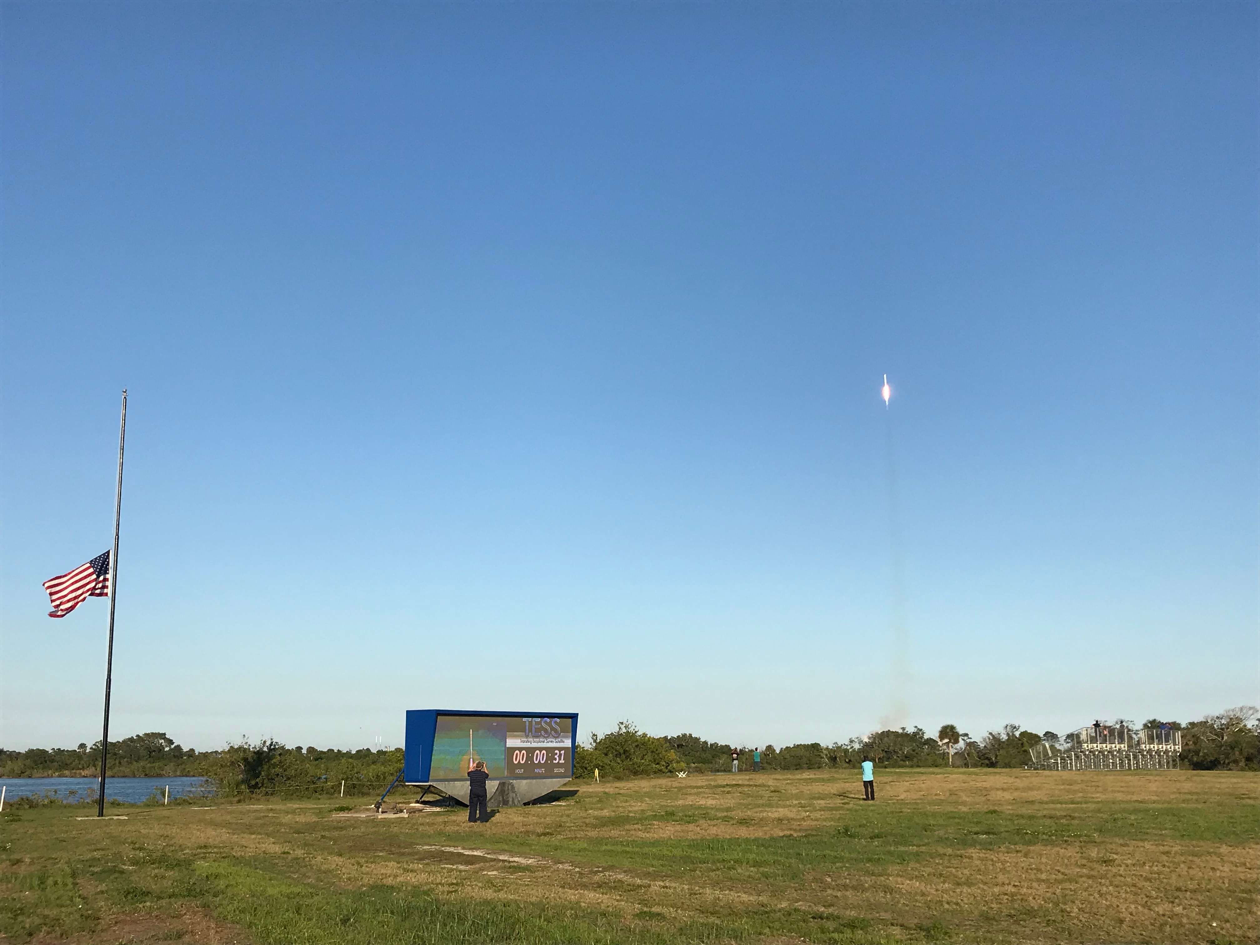 Liftoff of the SpaceX Falcon 9 rocket carrying NASA's TESS spacecraft.
