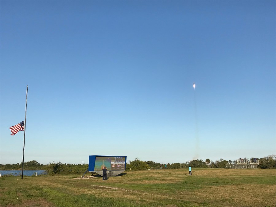 Liftoff of the SpaceX Falcon 9 rocket carrying NASA's TESS spacecraft.