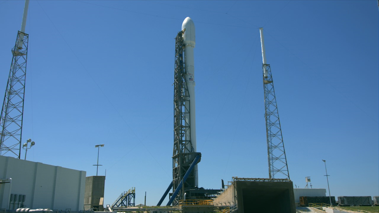 The SpaceX Falcon 9 rocket set to launch NASA's TESS spacecraft stands at Space Launch Complex 40 on Cape Canaveral Air Force Station.