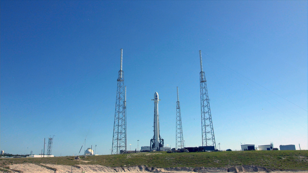 The SpaceX Falcon 9 rocket set to launch NASA's TESS spacecraft stands at Space Launch Complex 40 on Cape Canaveral Air Force Station.