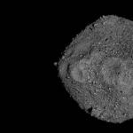 Closeup view of a rocky, diamond-shaped asteroid in space