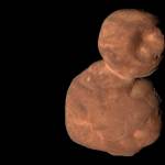 A rock that looks like a red space snowman