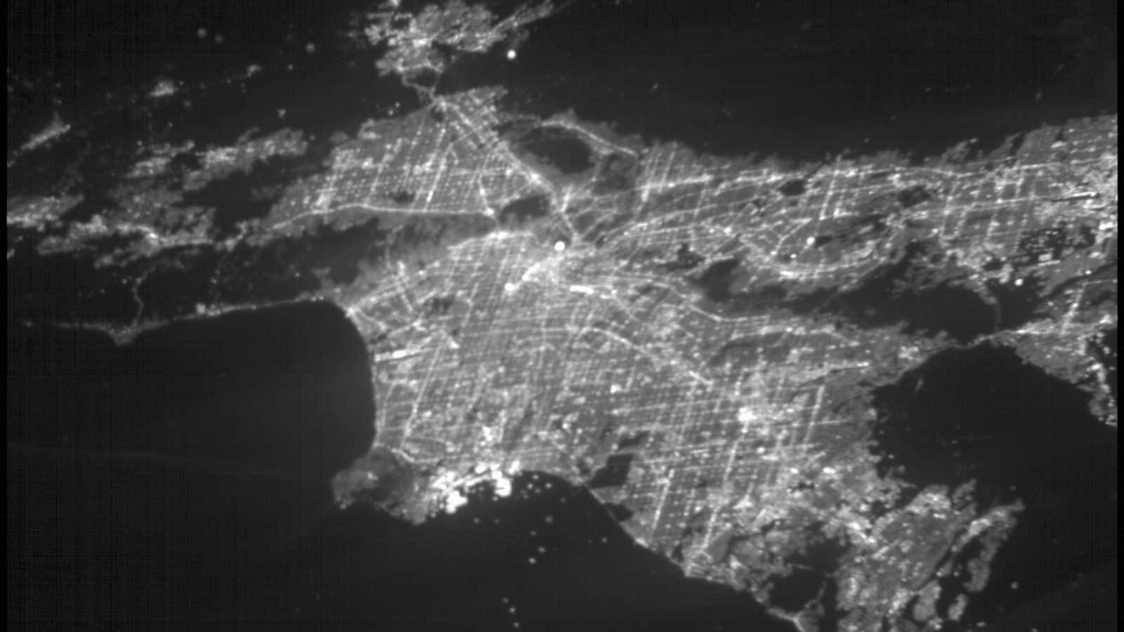 This image of the greater Los Angeles area was taken on March 29, 2019 by ASTERIA, the Arcsecond Space Telescope Enabling Research in Astrophysics satellite. The Port of Long Beach is visible near the center of the image.