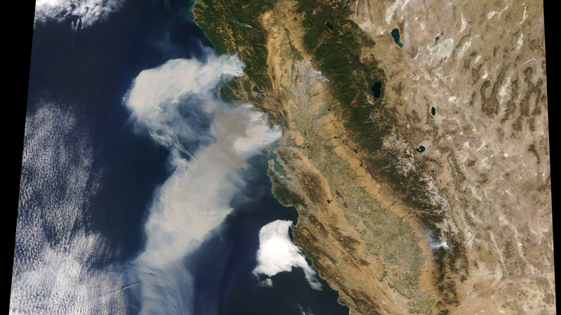 Smoke from the Sonoma fires blowing over the Pacific Ocean.