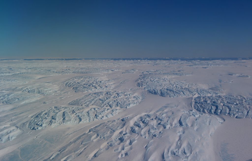 The tongue of Antarctica's Dibble Glacier, as seen from the first flight of IceBridge's final polar campaign. (Credit: John Sonntag/NASA)