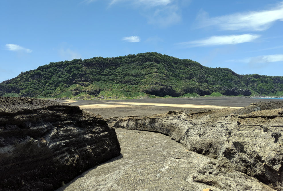 Hunga Tonga from deep gully on new cone. Credit: NASA