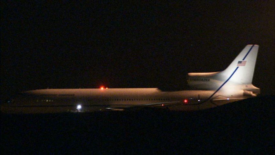 Northrop Grumman's L-1011 aircraft, Stargazer, prepares for takeoff at the Cape Canaveral Air Force Station Skid Strip in Florida on Oct. 10, 2019. Attached beneath the aircraft is the company's Pegasus XL rocket, carrying NASA's Ionospheric Connection Explorer (ICON).