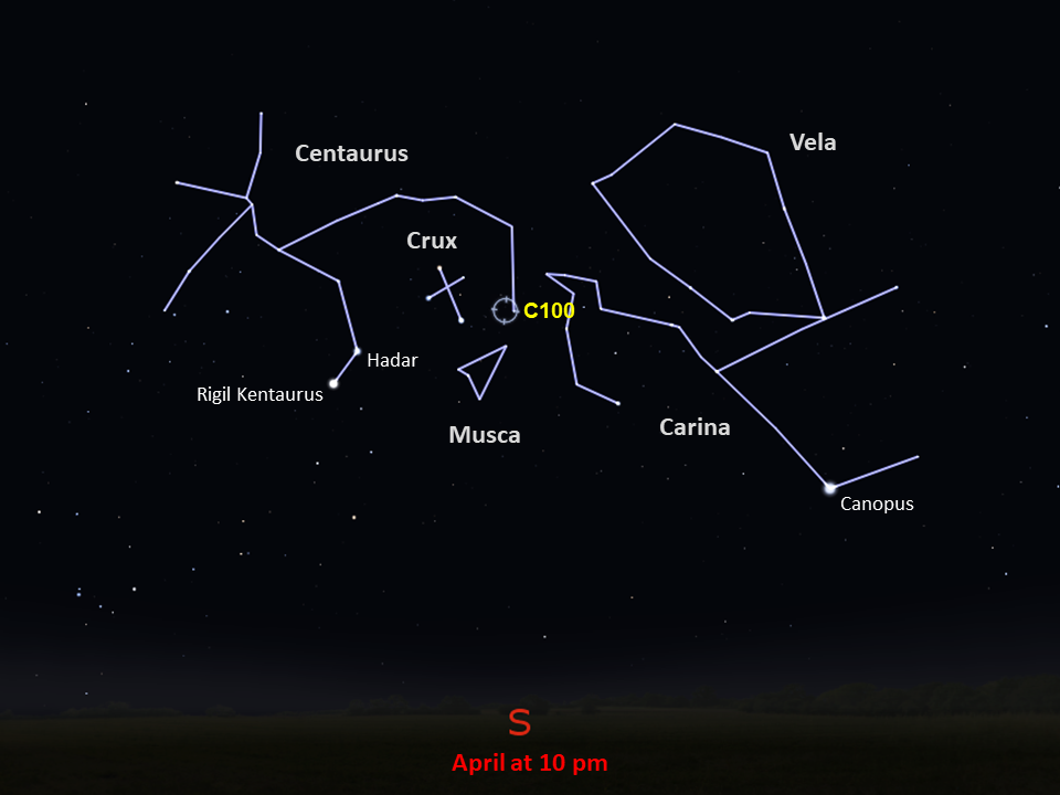 Line drawings of constellations pinpoint the location of Caldwell 100.