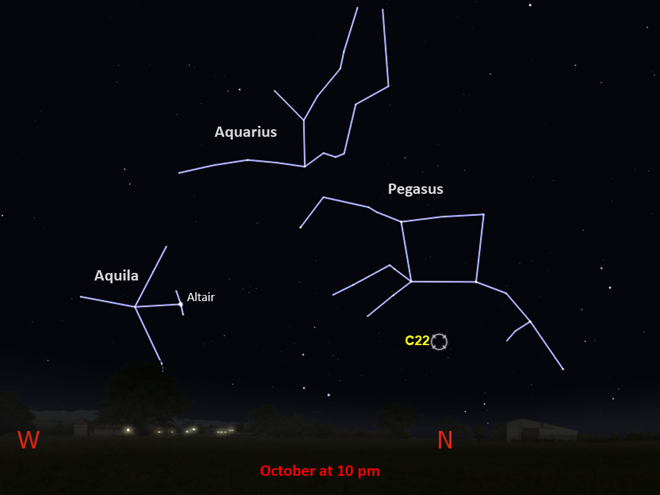 Line drawings of constellations pinpoint the location of Caldwell 22