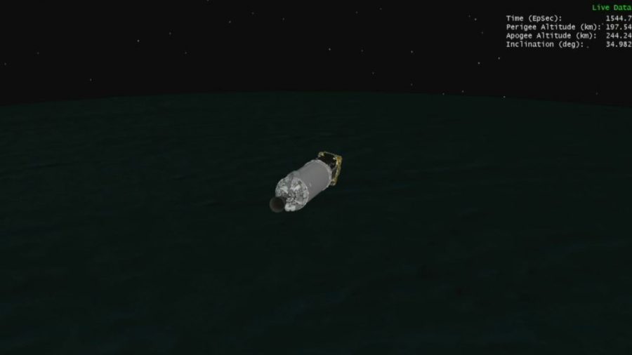 Still image from an animation depicting the Centaur upper stage, with the Solar Orbiter spacecraft still attached, during the coast phase.