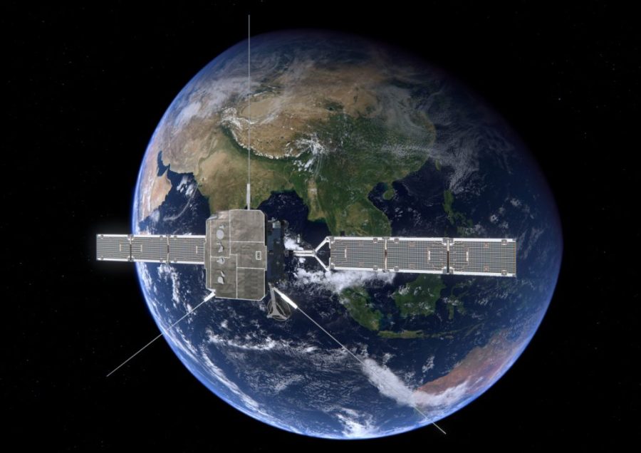 Illustration of Solar Orbiter following launch, with solar arrays and antennas deployed.