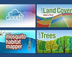 Collage of ads for clouds, land cover, mosquito mapper and trees
