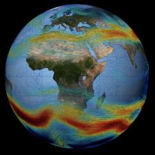 Earth globe showing jet streams