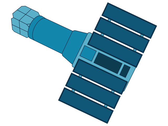 An illustration of the ASCA spacecraft, developed by the Institute of Space and Astronautical Science in Japan.