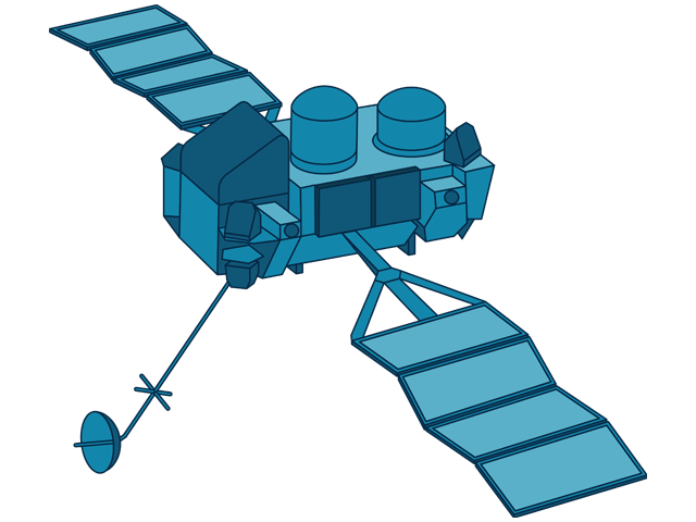 An illustration of NASA’s CGRO spacecraft.