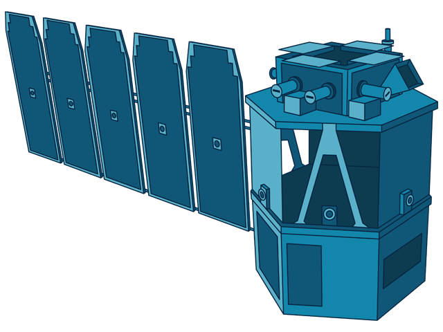 An illustration of the COSI spacecraft.