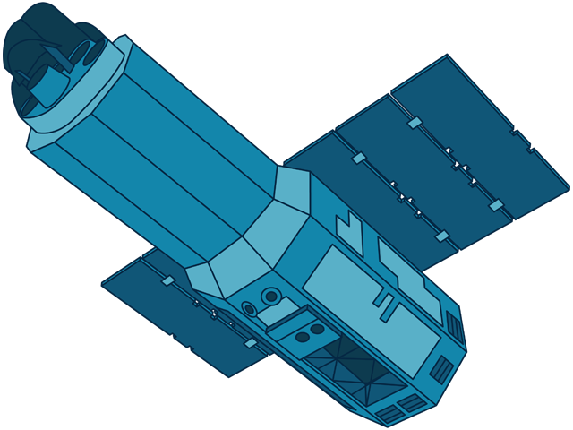An illustration of the JAXA’s Suzaku spacecraft.