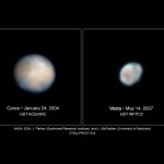 Left: mottled spheroid in colors of white, grey, and tan. Left: mottled spheroid mainly bluish-grey and white with a slight some tan areas.