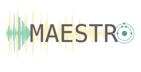 Logo for the MAESTRO program featuring vibration lines at the left and a data circle on the right