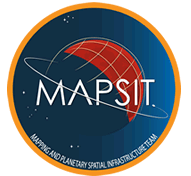 MAPSIT logo with text over graphic planet half blue, half red, with orbit track around the planet