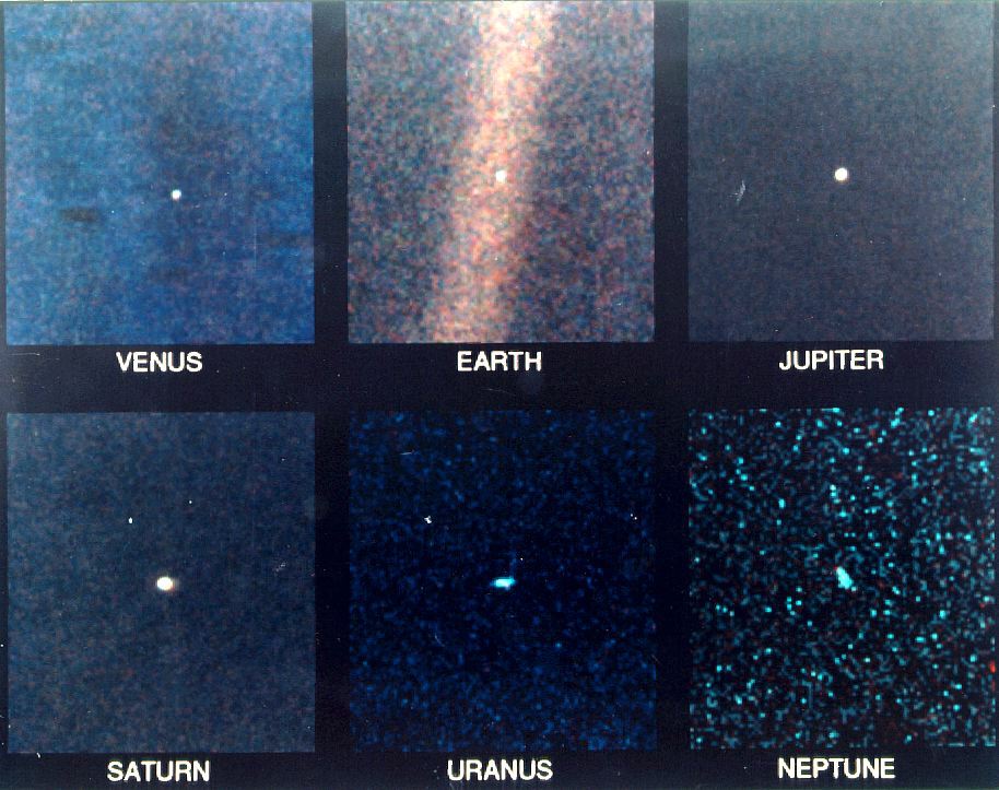 Individual frames for each of the six planets imaged, Venus, Earth, Jupiter, Saturn, Uranus, and Neptune