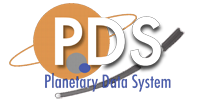 PDS logo with text in front of orange planet with orbit path around it