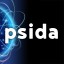 Typographic logo for PSIDA with half-circle neon blue at left