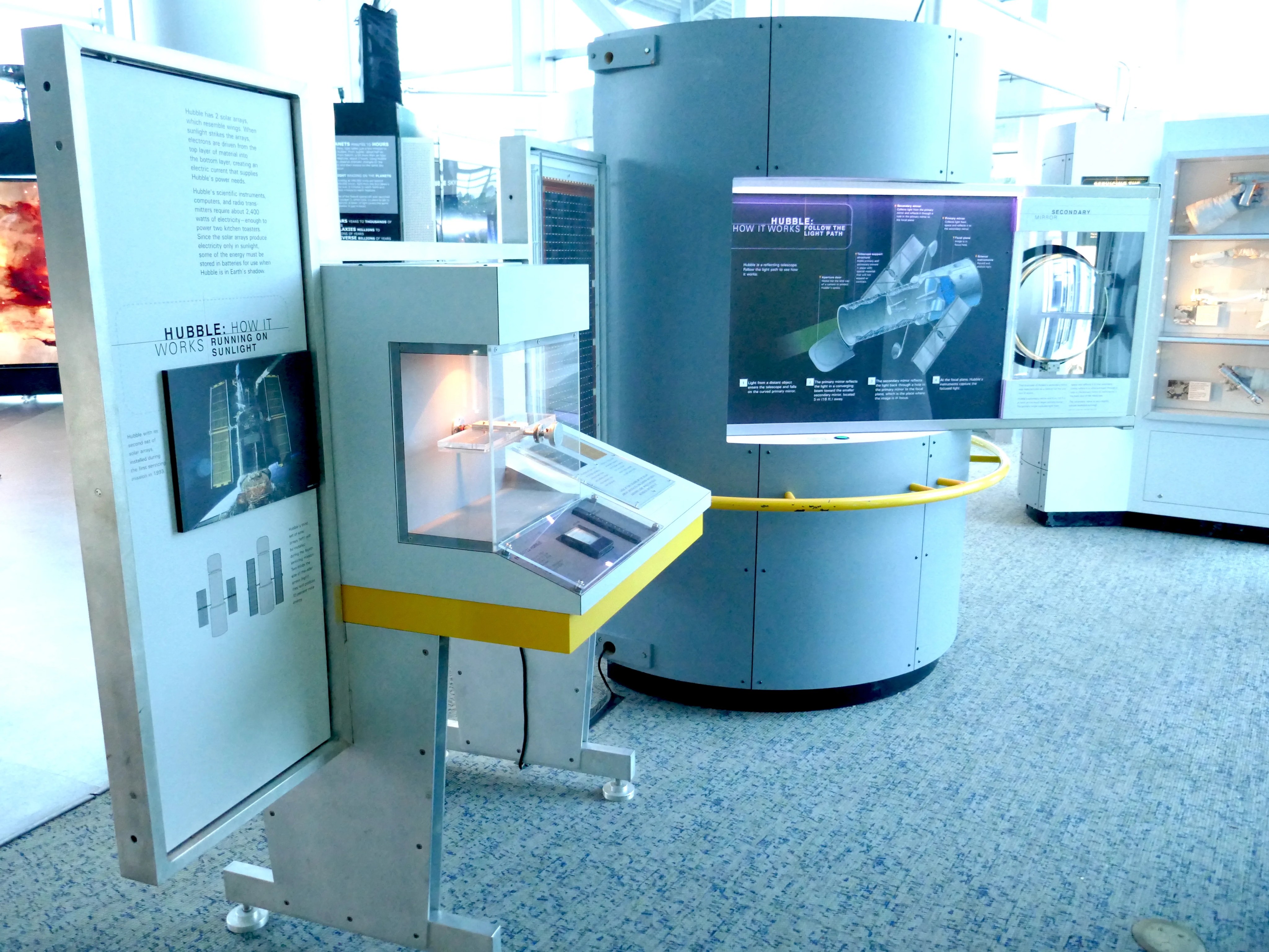 A section of the Hubble traveling exhibit that discusses how the telescope works and how it is powered.
