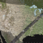 A map of the contiguous U.S. shows the path of the 2024 total solar eclipse stretching on a narrow band from Texas to Maine.