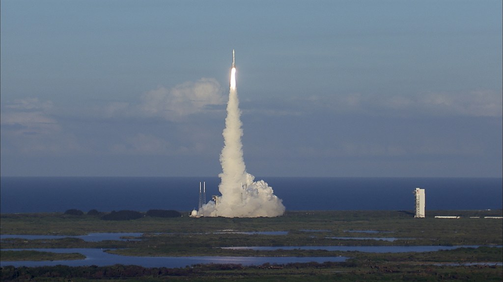 A United Launch Alliance Atlas V rocket lifts off from Space Launch Complex 41 at Cape Canaveral Air Force Station carrying NASA’s Origins, Spectral Interpretation, Resource Identification, Security-Regolith Explorer, or OSIRIS-REx spacecraft on the first U.S. mission to sample an asteroid, retrieve at least two ounces of surface material and return it to Earth for study.