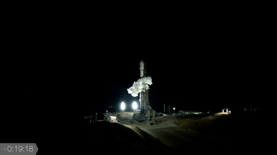The SpaceX Falcon 9 rocket, with the Surface Water and Ocean Topography (SWOT) satellite atop, stands poised for liftoff at Space Launch Complex-4 East at Vandenberg Space Force Base in California on Dec. 16, 2022.
