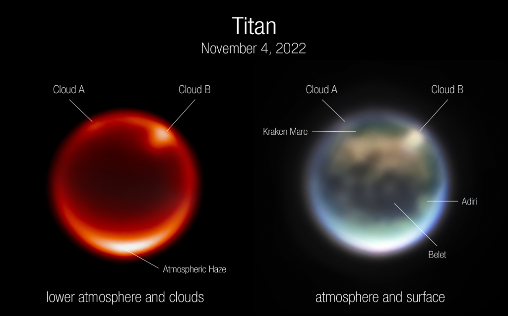 
			Webb, Keck Telescopes Team Up to Track Clouds on Saturn’s Moon Titan - NASA Science			