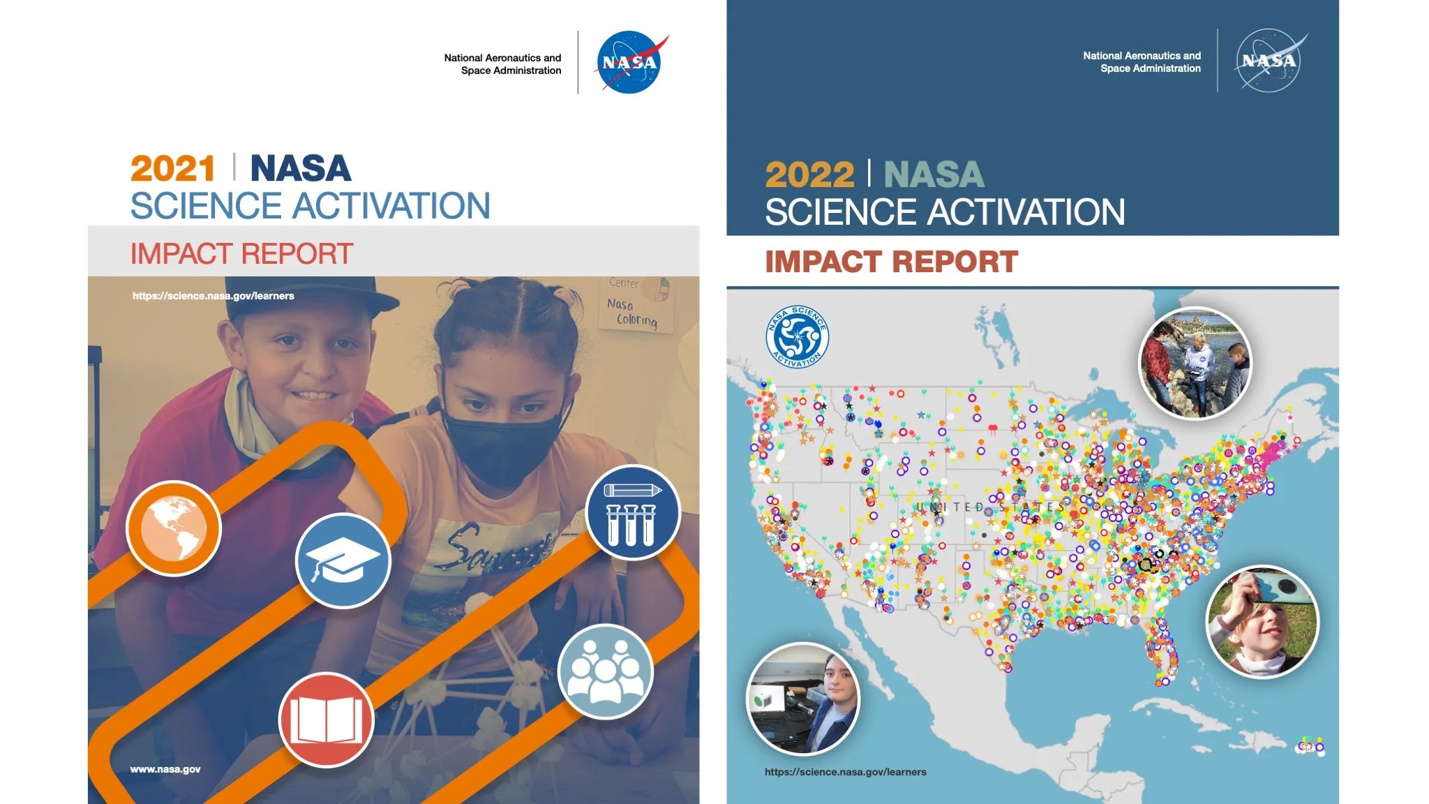 The covers of the 2021 and 2022 SciAct Impact Reports