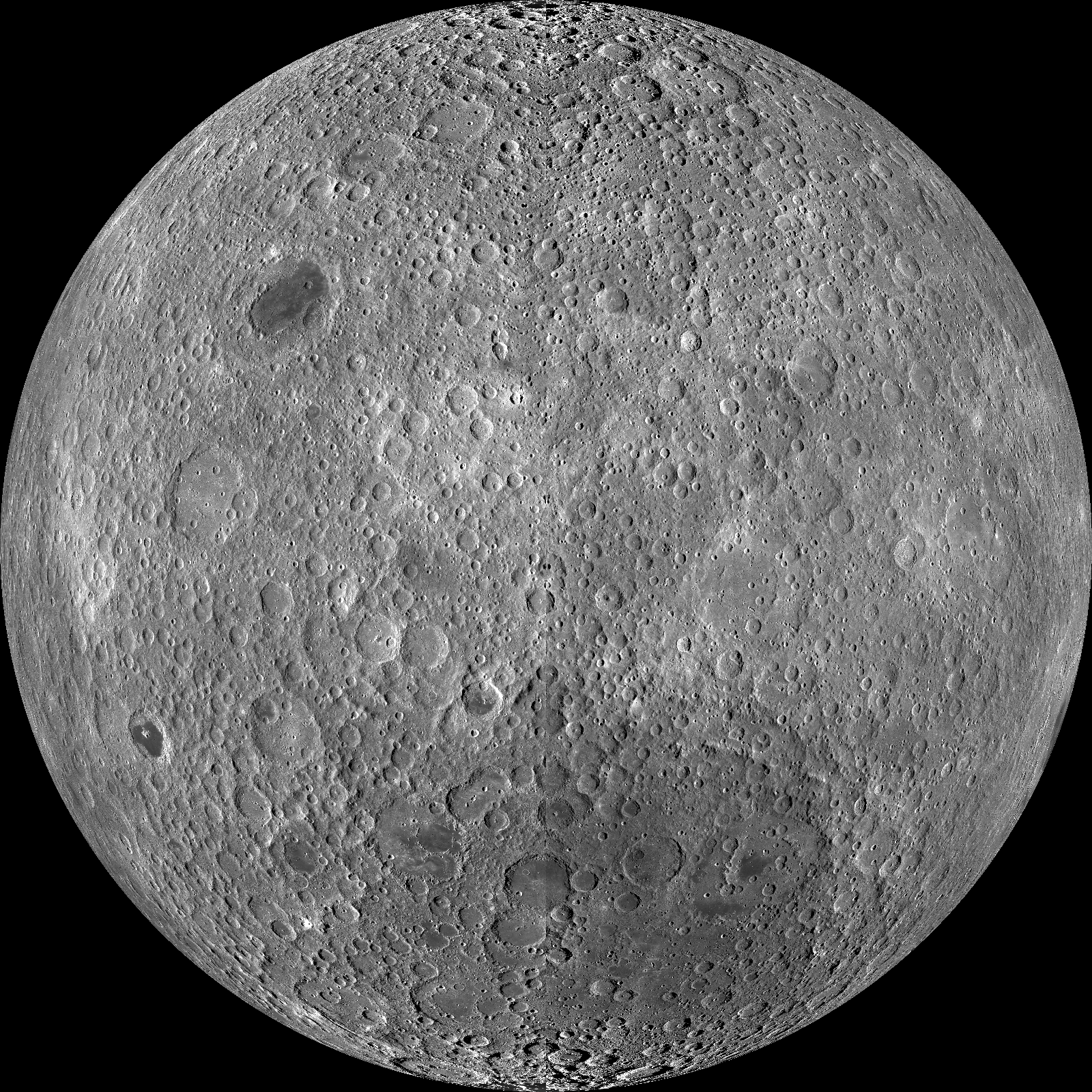 Detailed view of the Moon's surface, with sharp-edged craters and regional variations in shades of grey.