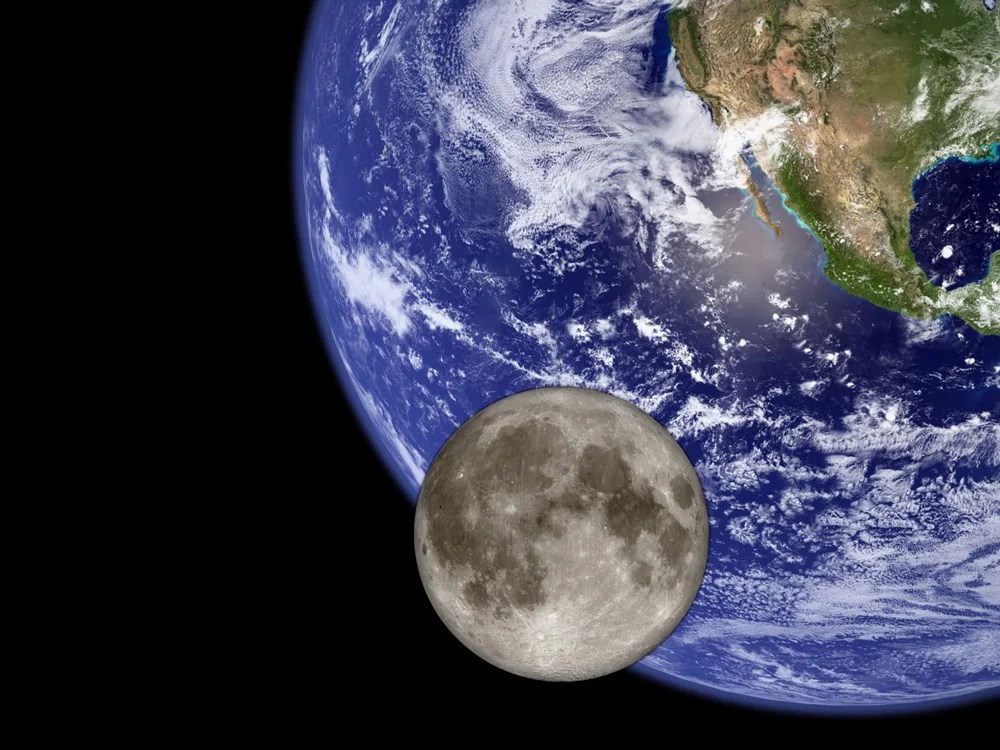 Moon superimposed on the earth