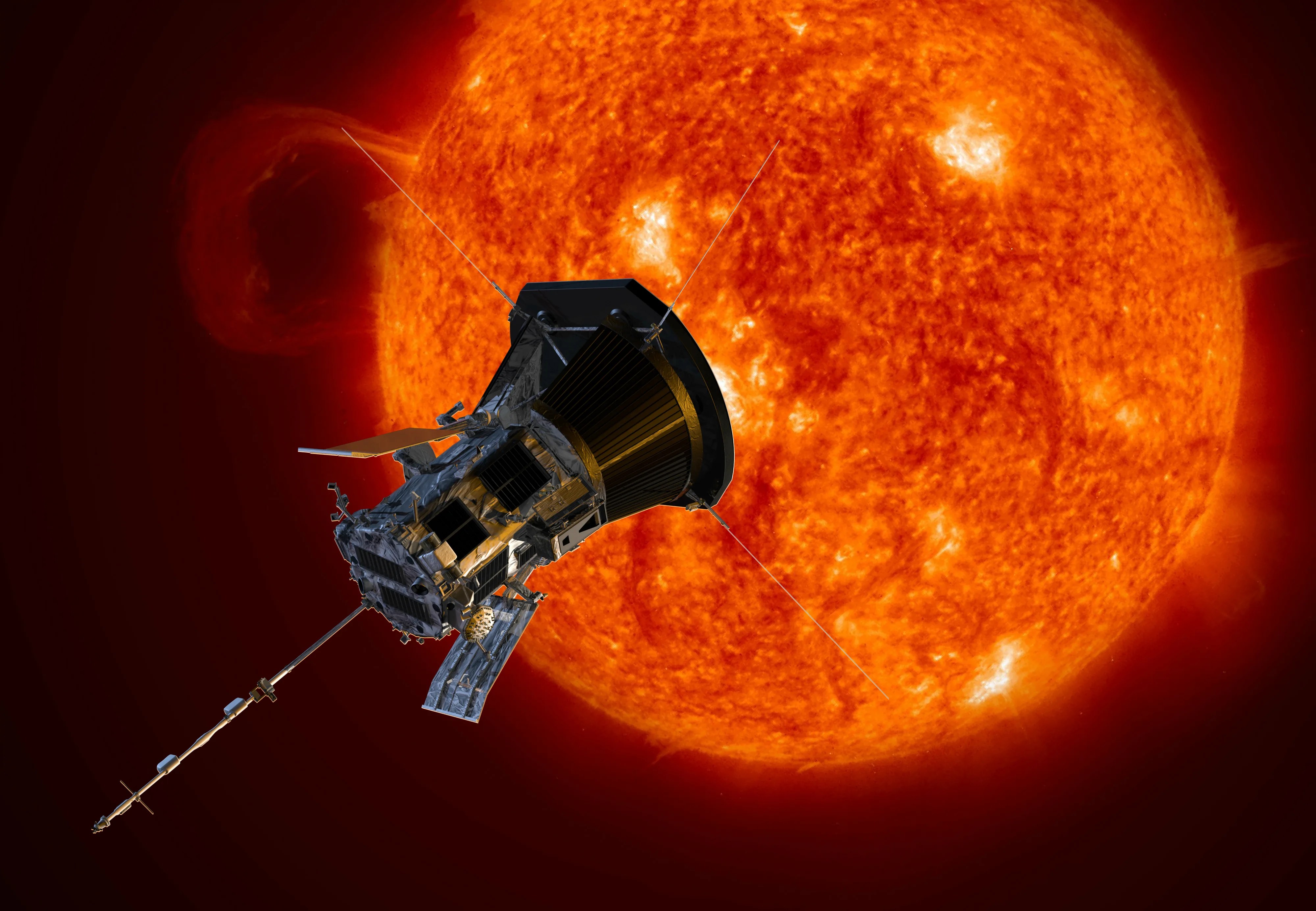 Parker Solar Probe orbiting over The Sun.