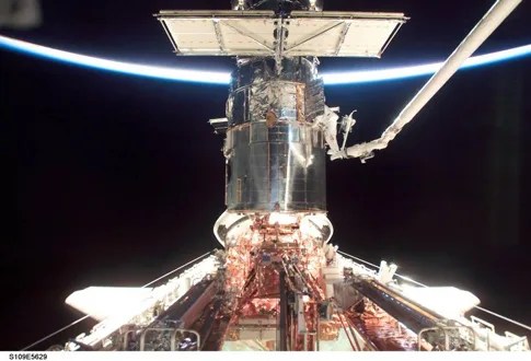 image of Hubble on the shuttle bay