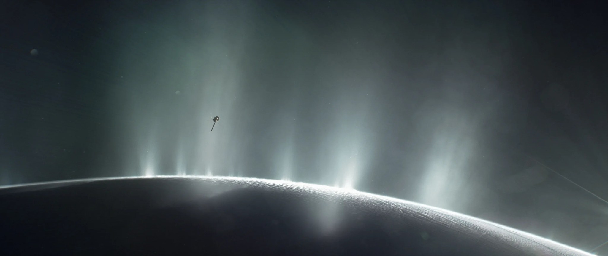 This illustration shows Cassini diving through the Enceladus plume in 2015.