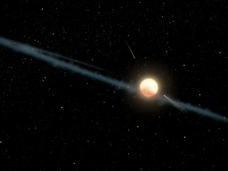 This illustration depicts a hypothetical uneven ring of dust orbiting KIC 8462852, also known as Boyajian's Star or Tabby's Star.